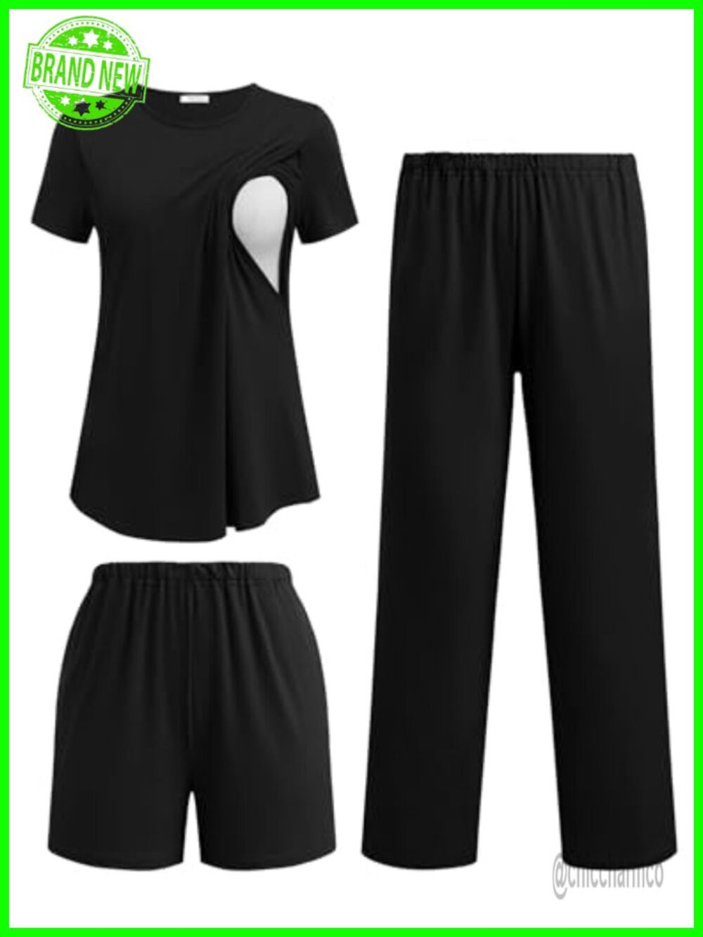 3 Piece Maternity Nursing Pajama Set Shorts & Pants Pjs